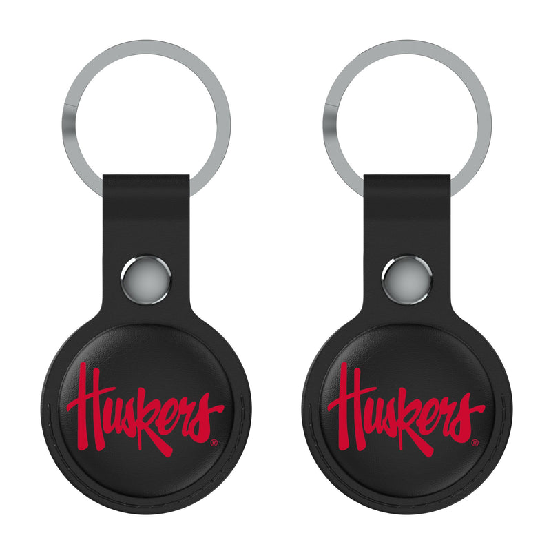 University of Nebraska Huskers Insignia AirTag Black Airtag Holder 2-Pack Flat.Jpg