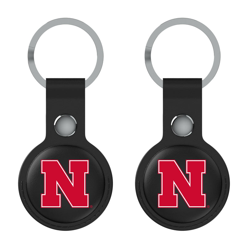 University of Nebraska Huskers Block N Insignia AirTag Black Airtag Holder 2-Pack Flat.Jpg