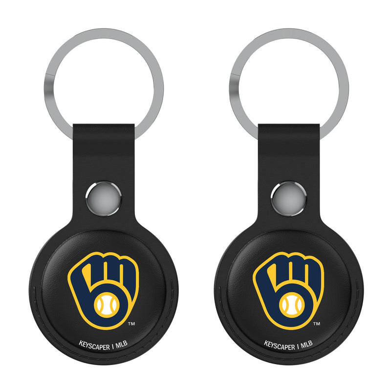 Milwaukee Brewers Insignia AirTag Black Airtag Holder 2-Pack Flat.Jpg