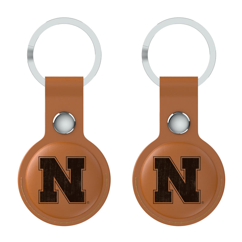 University of Nebraska Huskers Block N Burn AirTag Brown Airtag Holder 2-Pack Flat.Jpg