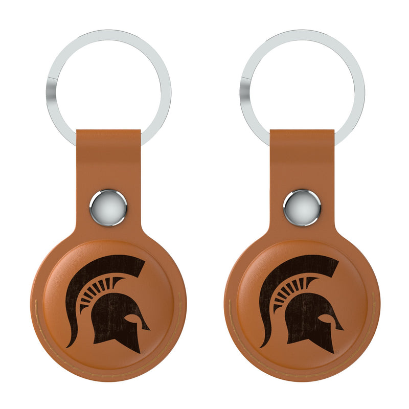 Michigan State University Spartans Burn AirTag Brown Airtag Holder 2-Pack Flat.Jpg