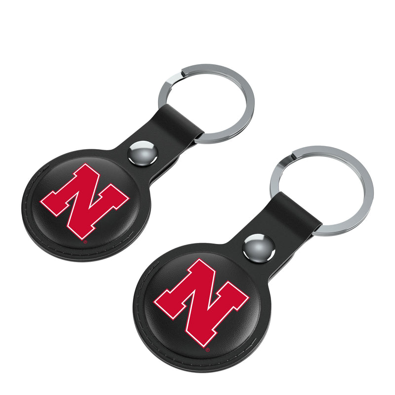 University of Nebraska Huskers Block N Insignia AirTag Black Airtag Holder 2-Pack Iso.Jpg