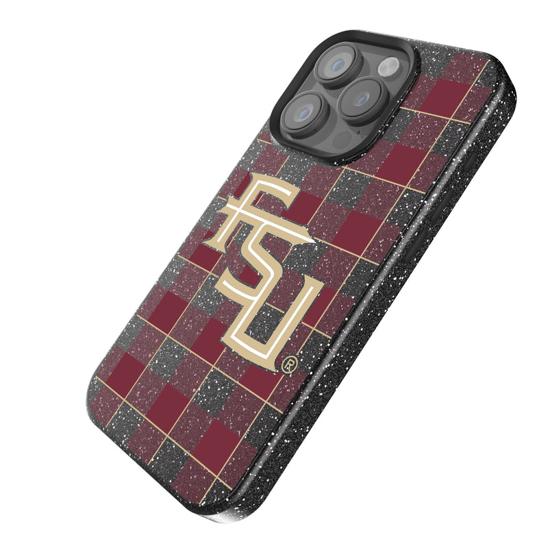 Florida State University Seminoles Athletic Wordmark Plaid iPhone Bling Phone Case Iso.Jpg