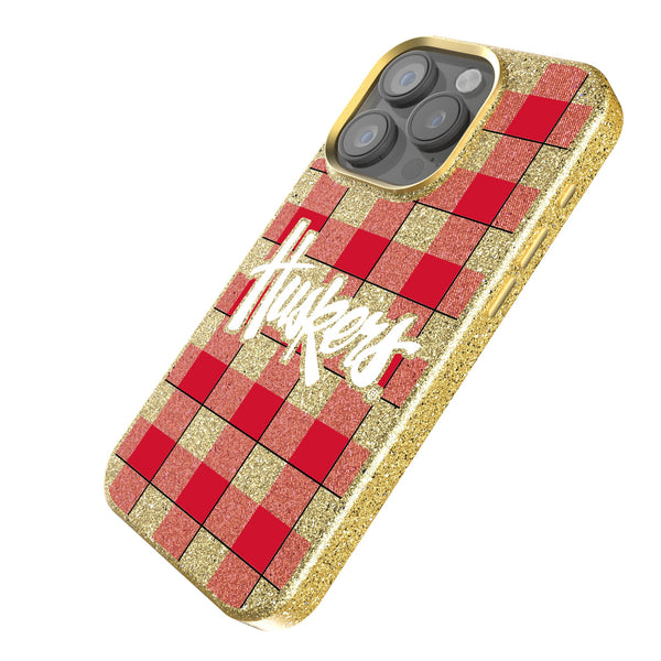 University of Nebraska Huskers Plaid iPhone Bling Phone Case Iso.Jpg