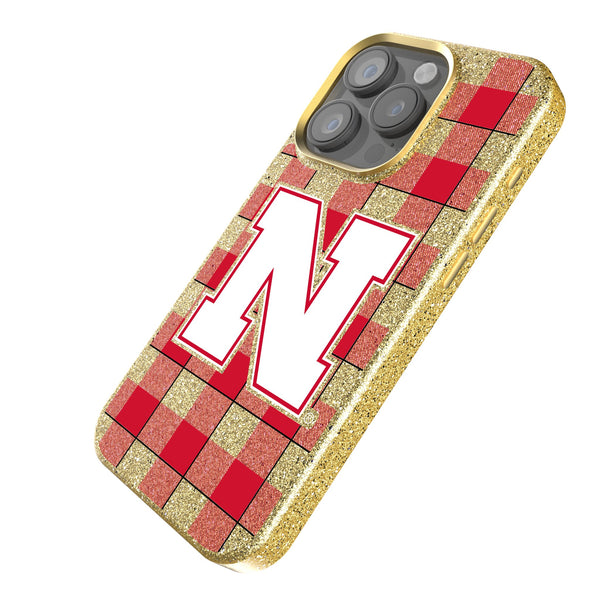 University of Nebraska Huskers Block N Plaid iPhone Bling Phone Case Iso.Jpg