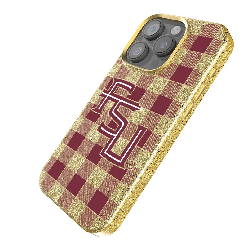 Florida State University Seminoles Athletic Wordmark Plaid iPhone Bling Phone Case Iso.Jpg