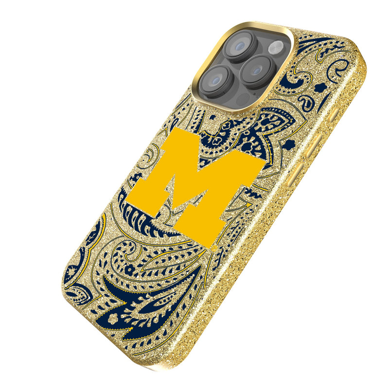 University of Michigan Wolverines Paisley iPhone Bling Phone Case Iso.Jpg