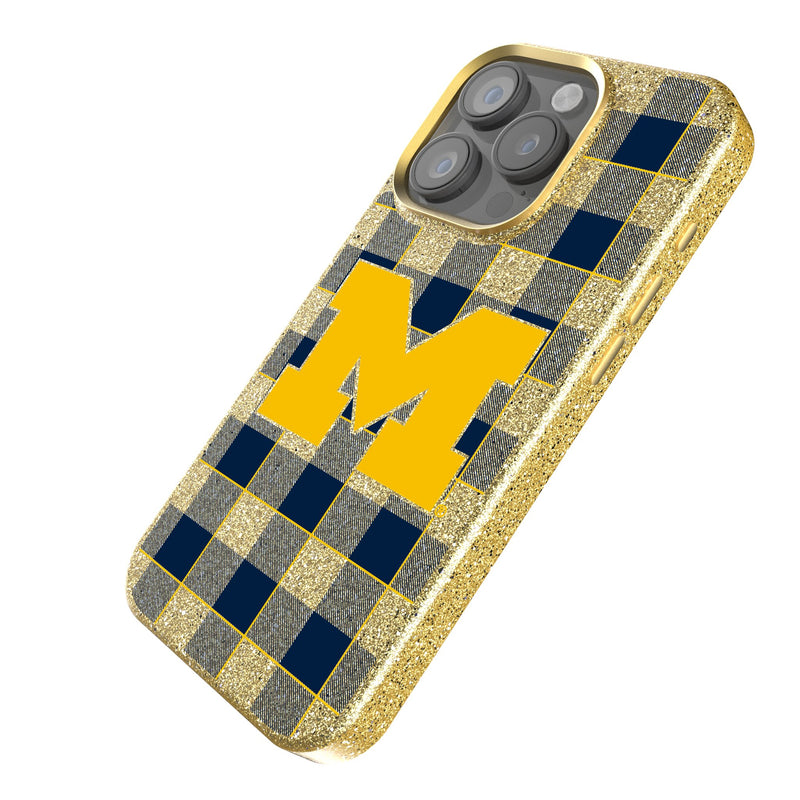 University of Michigan Wolverines Plaid iPhone Bling Phone Case Iso.Jpg