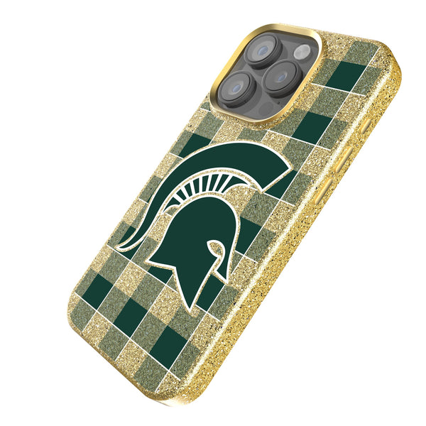 Michigan State University Spartans Plaid iPhone Bling Phone Case Iso.Jpg