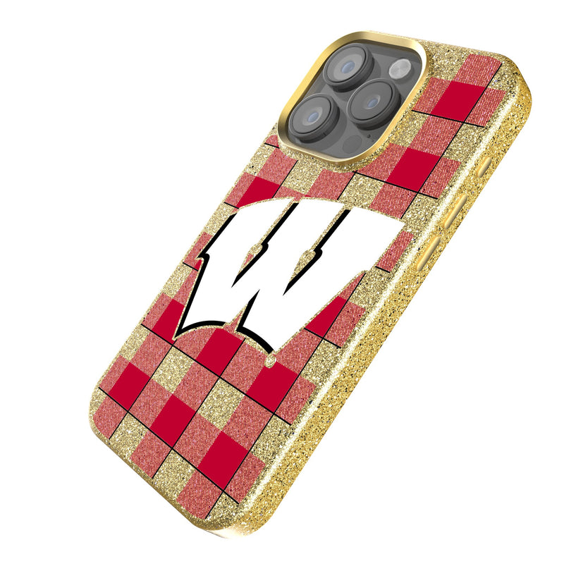 University of Wisconsin Badgers Plaid iPhone Bling Phone Case Iso.Jpg