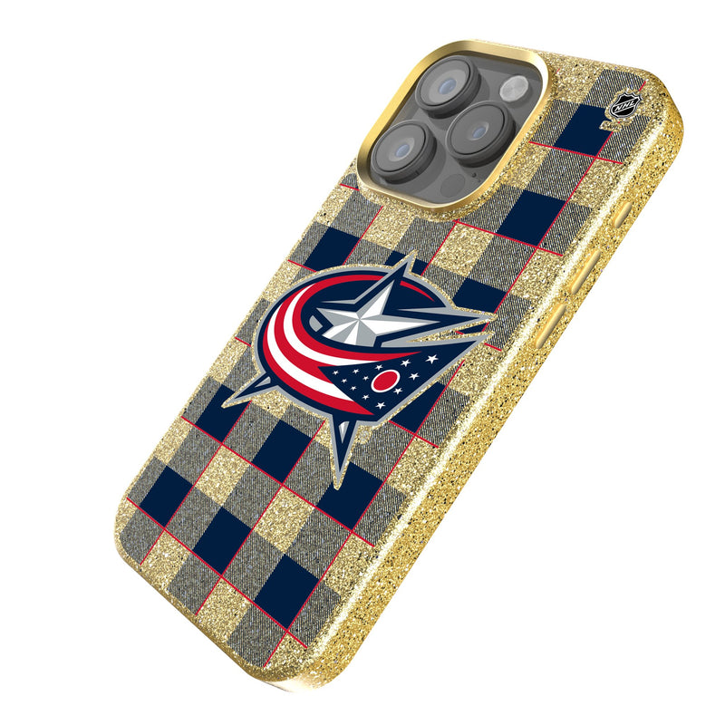 Columbus Blue Jackets Plaid iPhone Bling Phone Case Iso.Jpg