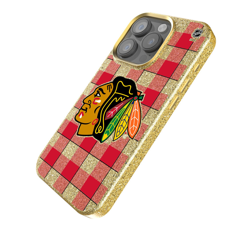 Chicago Blackhawks Plaid iPhone Bling Phone Case Iso.Jpg