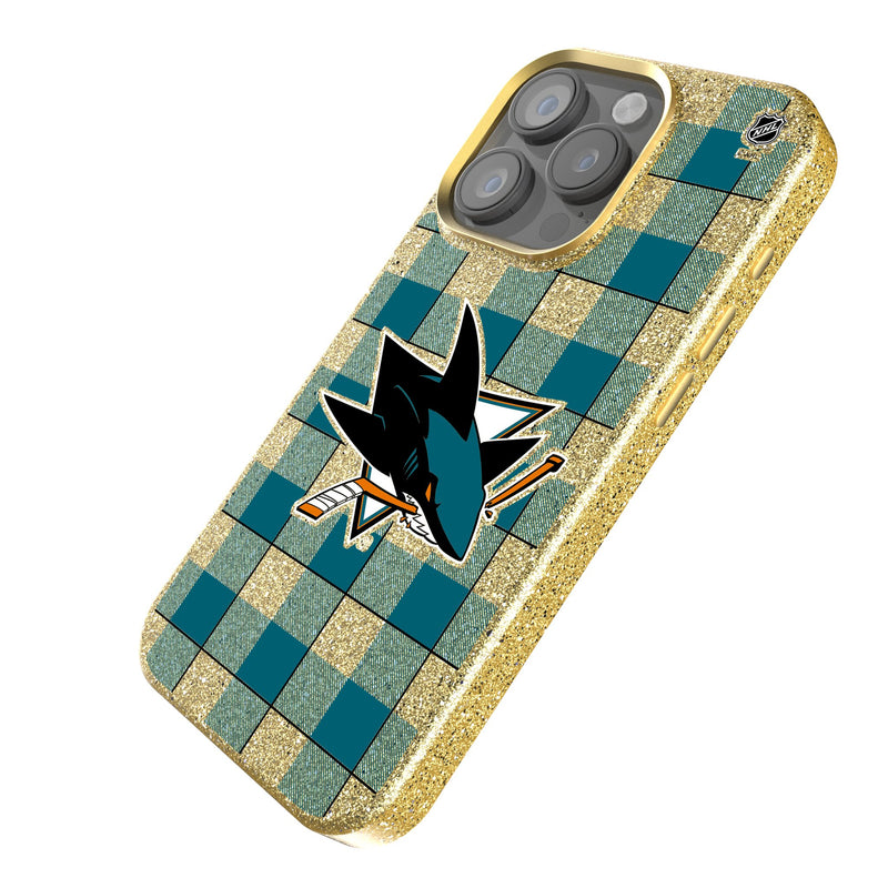 San Jose Sharks Plaid iPhone Bling Phone Case Iso.Jpg