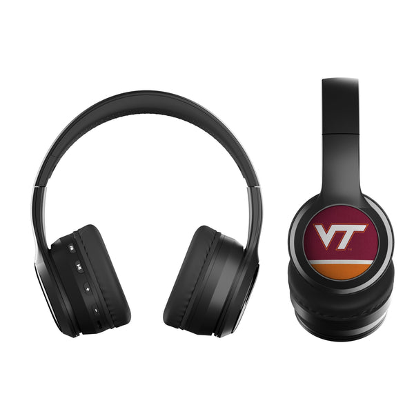 Virginia Tech Hokies Stripe Wireless Over-Ear BT Headphones With Case Flat.Jpg