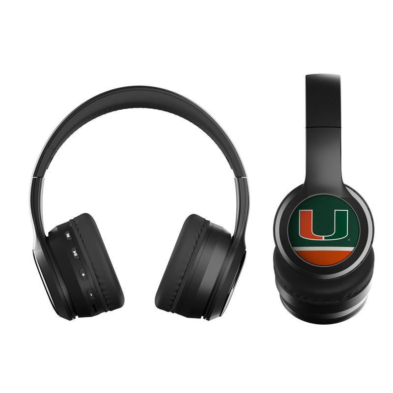 University of Miami Hurricanes Stripe Wireless Over-Ear BT Headphones With Case Flat.Jpg