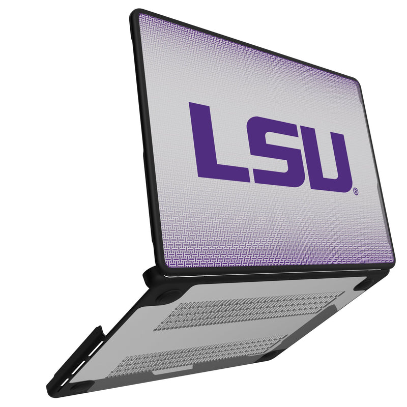 Louisiana State University Tigers Linen MacBook Laptop Case Open.Jpg