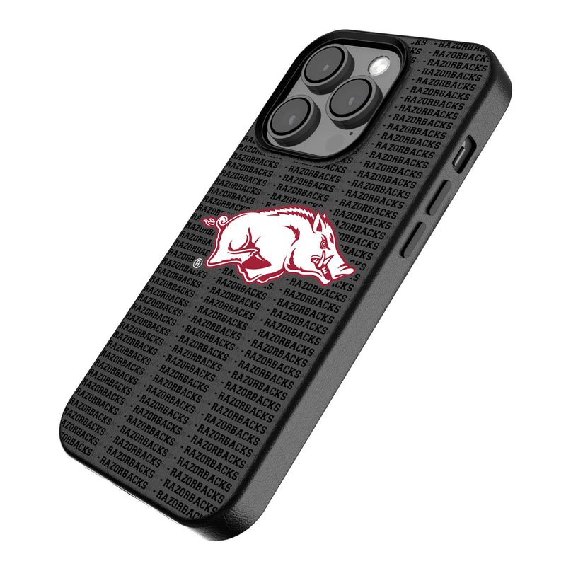 University of Arkansas Fayetteville Razorbacks Text Backdrop iPhone MagSafe Compatible Phone Case Iso.Jpg