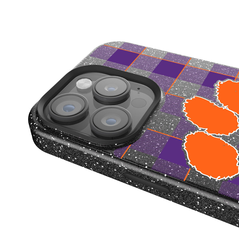 Clemson University Tigers Plaid iPhone Bling Phone Case Detail.Jpg