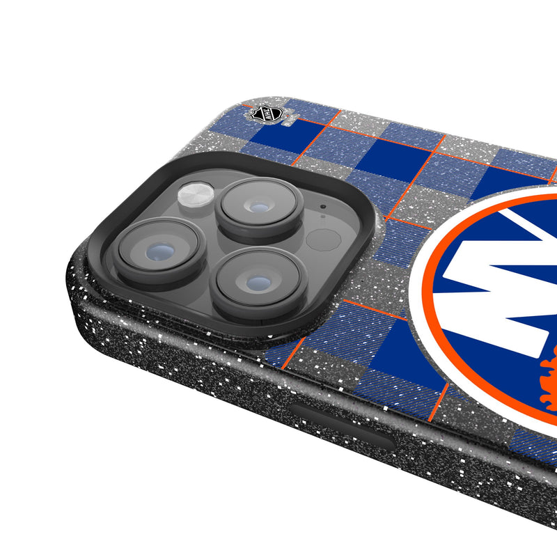 New York Islanders Plaid iPhone Bling Phone Case Detail.Jpg