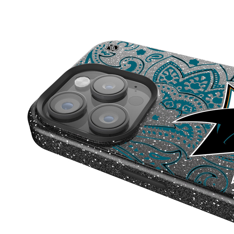 San Jose Sharks Paisley iPhone Bling Phone Case Detail.Jpg