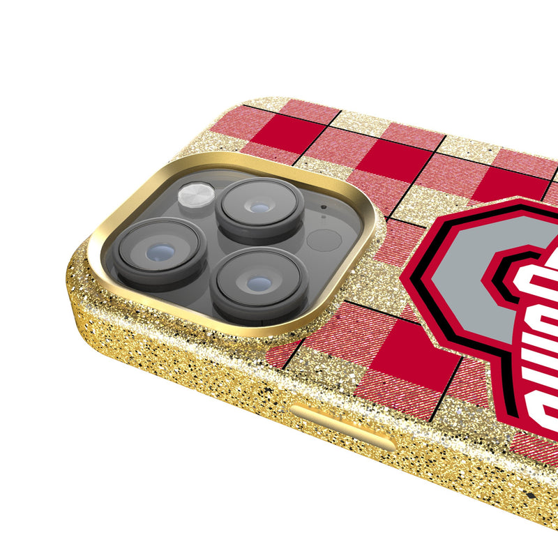 Ohio State University Buckeyes Plaid iPhone Bling Phone Case Detail.Jpg