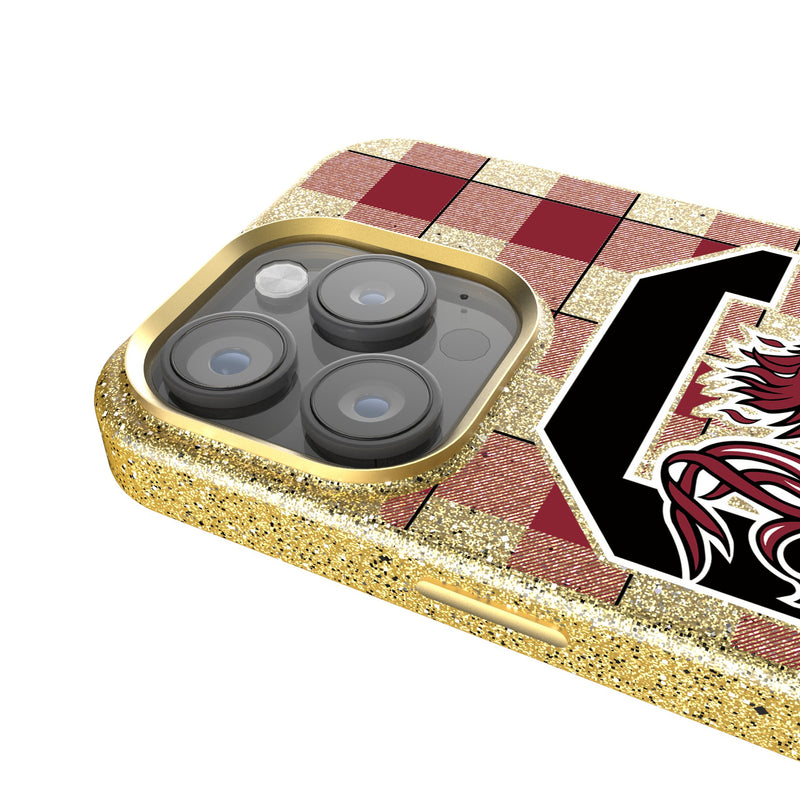 University of South Carolina Gamecocks Plaid iPhone Bling Phone Case Detail.Jpg