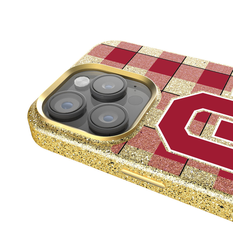 University of Oklahoma Sooners Plaid iPhone Bling Phone Case Detail.Jpg