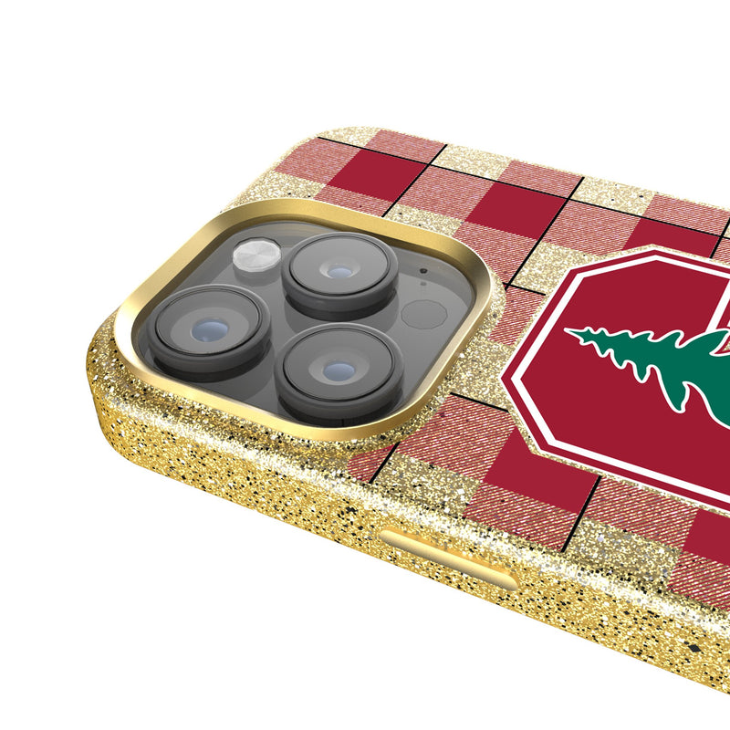 Stanford University Cardinal Plaid iPhone Bling Phone Case Detail.Jpg