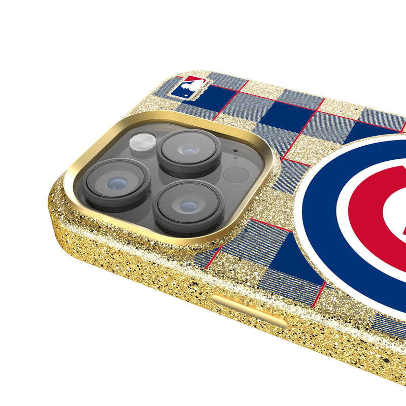 Chicago Cubs Plaid iPhone Bling Phone Case Detail.Jpg