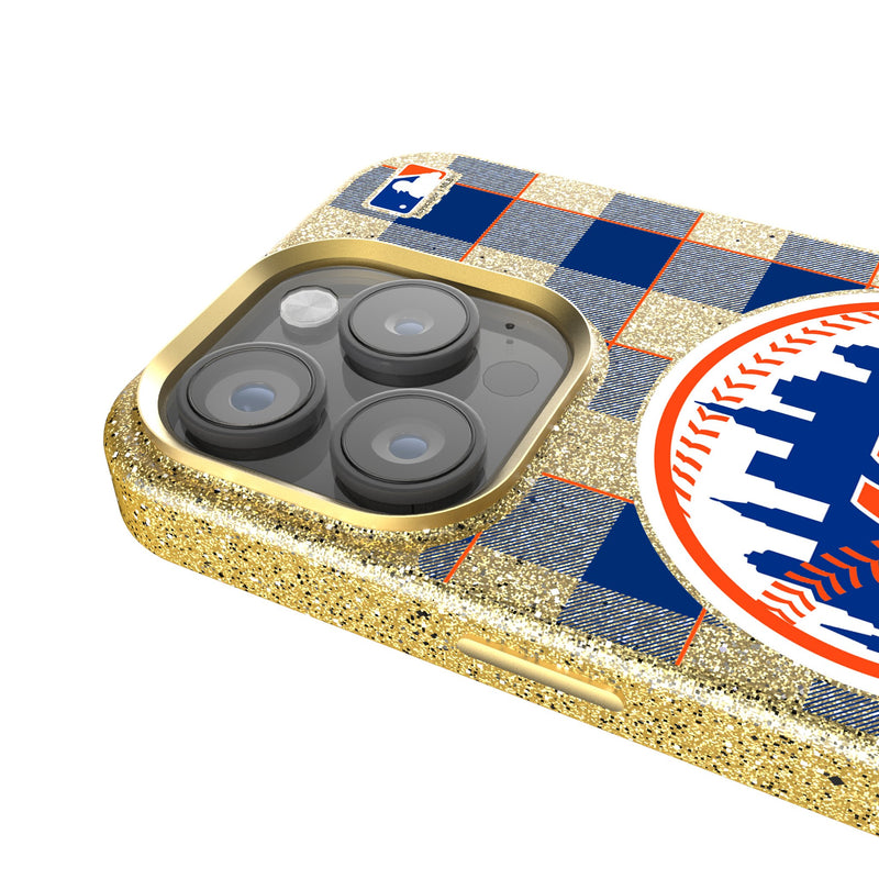 New York Mets Plaid iPhone Bling Phone Case Detail.Jpg