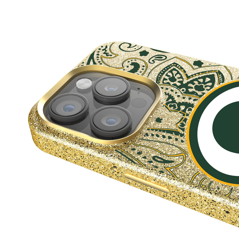 Green Bay Packers Paisley iPhone Bling Phone Case Detail.Jpg