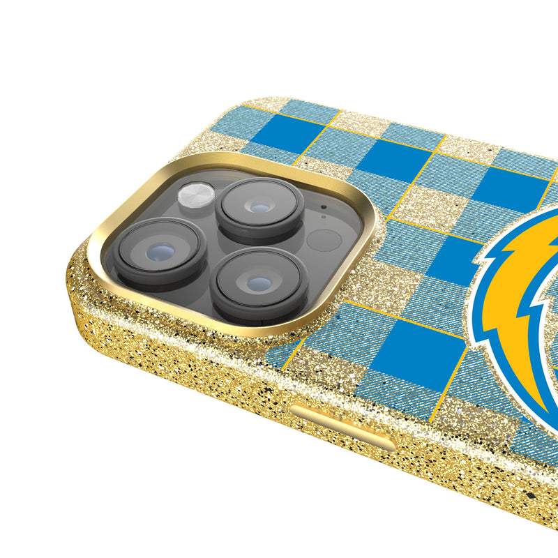 Los Angeles Chargers Plaid iPhone Bling Phone Case Detail.Jpg