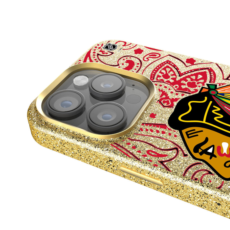 Chicago Blackhawks Paisley iPhone Bling Phone Case Detail.Jpg