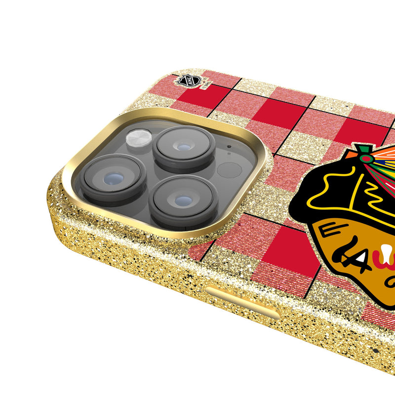 Chicago Blackhawks Plaid iPhone Bling Phone Case Detail.Jpg