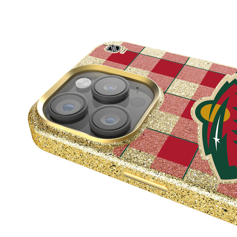 Minnesota Wild Plaid iPhone Bling Phone Case Detail.Jpg