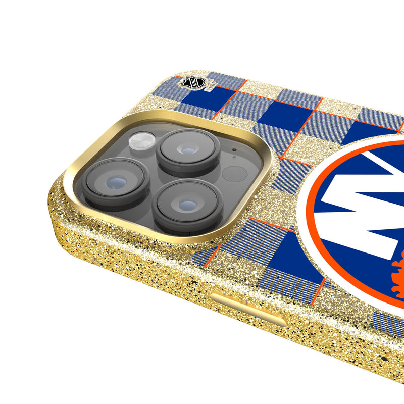 New York Islanders Plaid iPhone Bling Phone Case Detail.Jpg