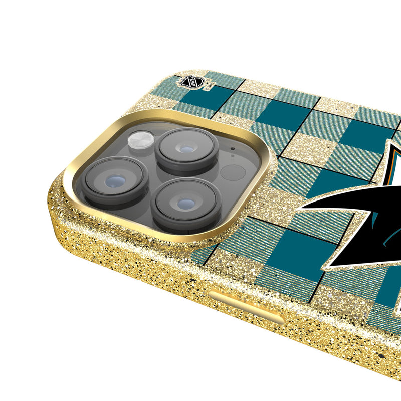 San Jose Sharks Plaid iPhone Bling Phone Case Detail.Jpg