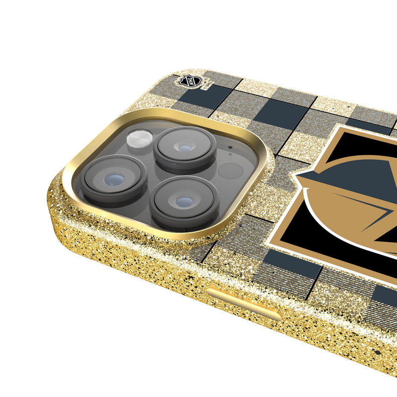 Vegas Golden Knights Plaid iPhone Bling Phone Case Detail.Jpg