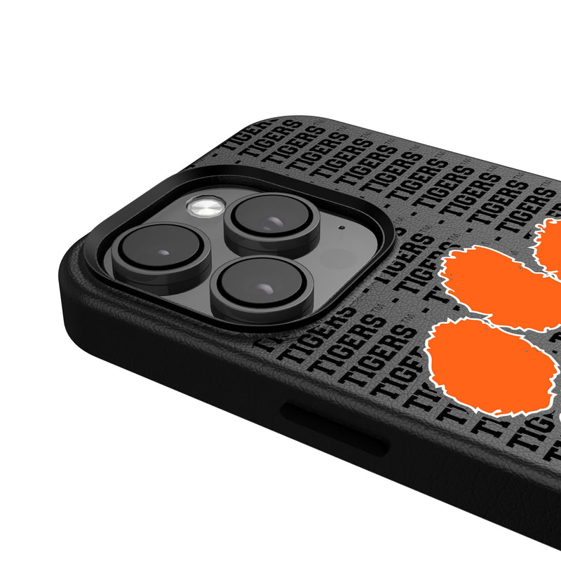 Clemson University Tigers Text Backdrop iPhone MagSafe Compatible Phone Case Detail.Jpg