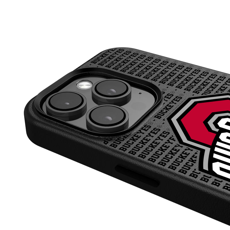 Ohio State University Buckeyes Text Backdrop iPhone MagSafe Compatible Phone Case Detail.Jpg