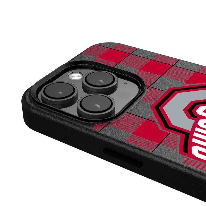 Ohio State University Buckeyes Plaid iPhone MagSafe Compatible Phone Case Detail.Jpg