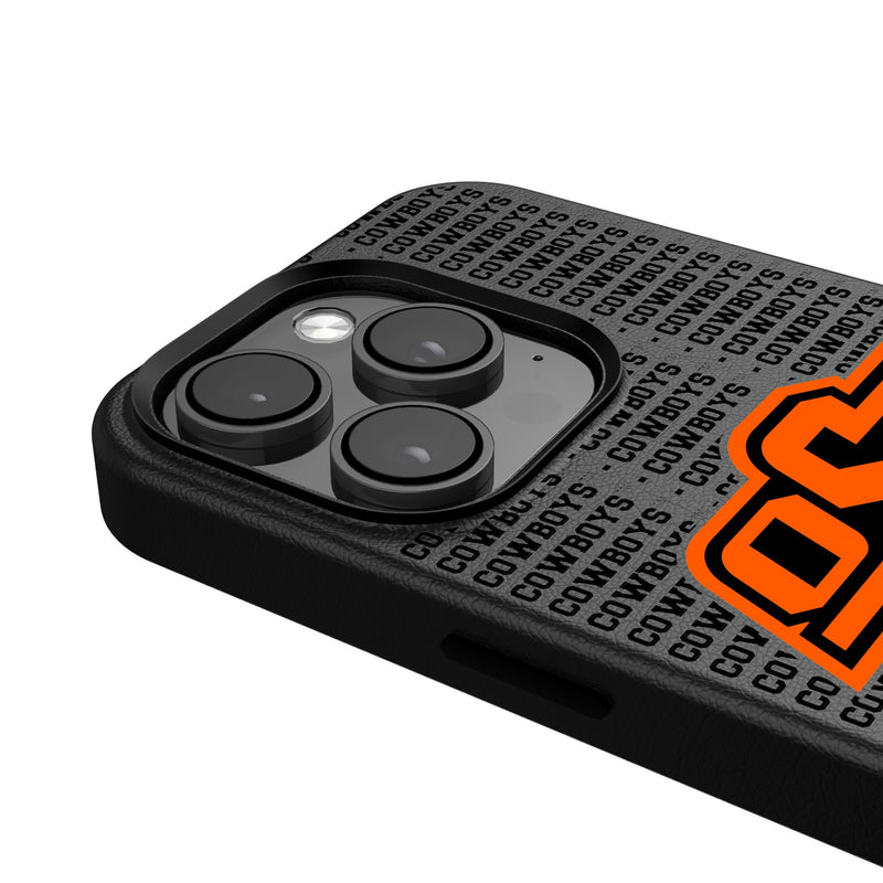 Oklahoma State University Cowboys Text Backdrop iPhone MagSafe Compatible Phone Case Detail.Jpg