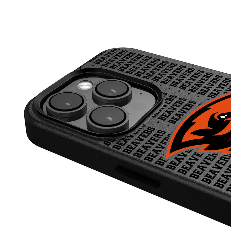 Oregon State University Beavers Text Backdrop iPhone MagSafe Compatible Phone Case Detail.Jpg