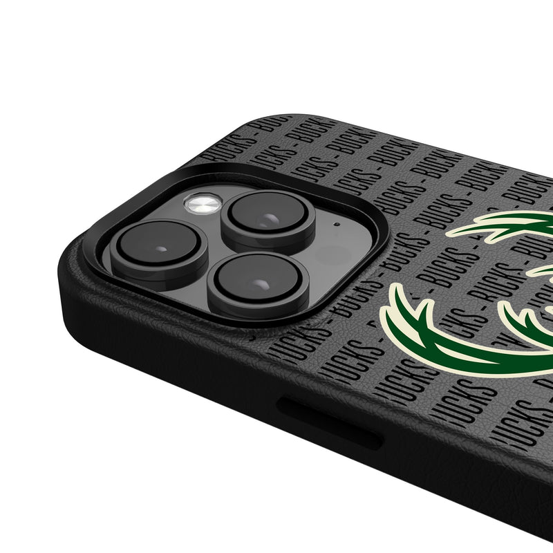 Milwaukee Bucks Text Backdrop iPhone MagSafe Compatible Phone Case Detail.Jpg