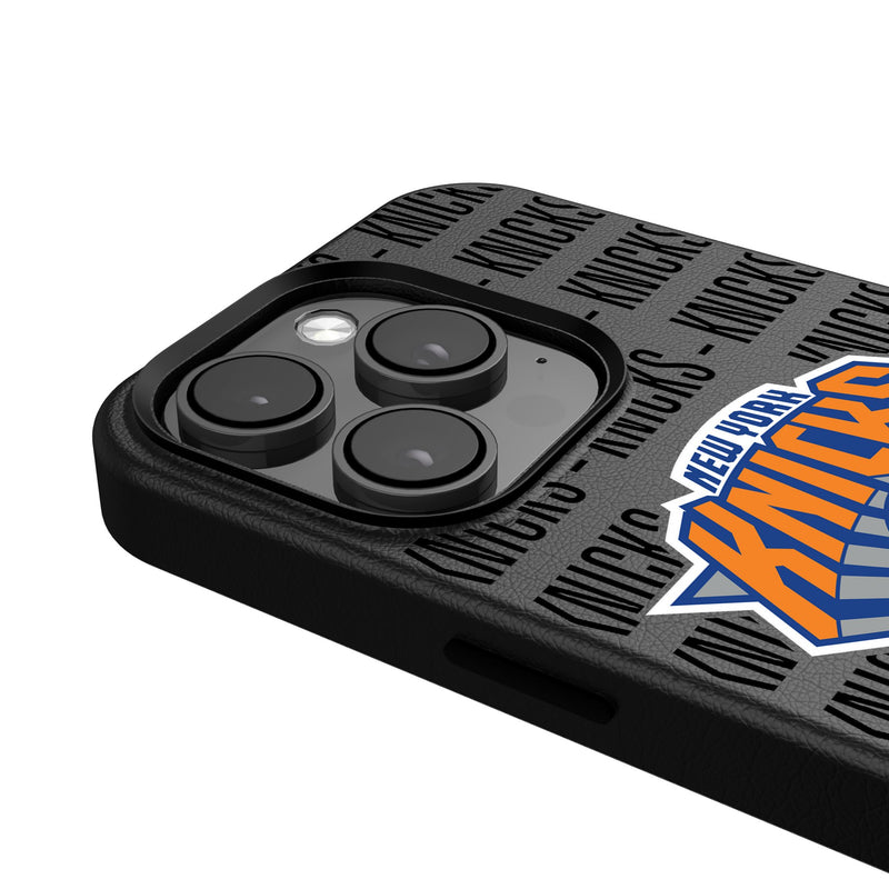 New York Knicks Text Backdrop iPhone MagSafe Compatible Phone Case Detail.Jpg