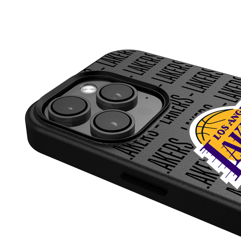 Los Angeles Lakers Text Backdrop iPhone MagSafe Compatible Phone Case Detail.Jpg