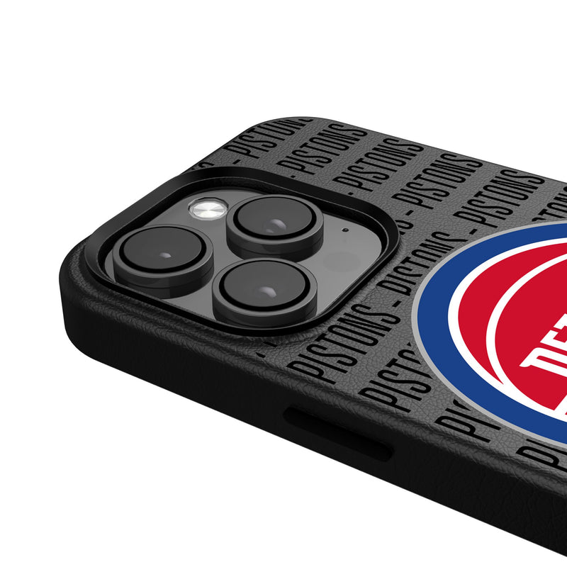 Detroit Pistons Text Backdrop iPhone MagSafe Compatible Phone Case Detail.Jpg