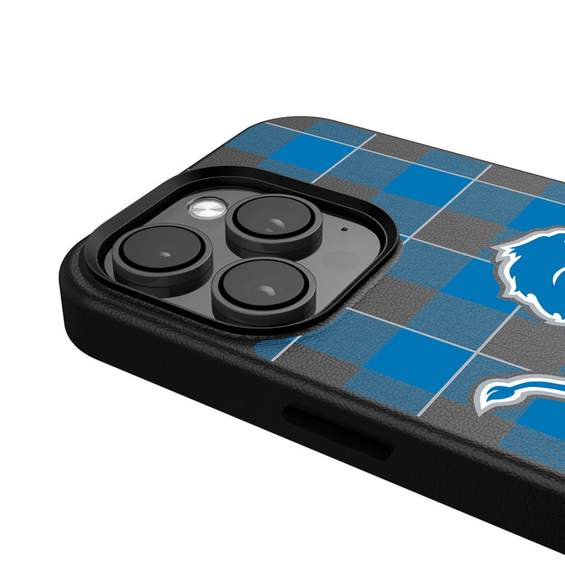 Detroit Lions Plaid iPhone Magnetic Phone Case Detail.Jpg