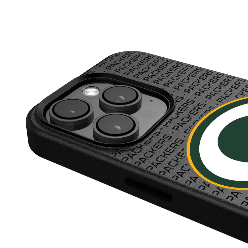 Green Bay Packers Text Backdrop iPhone MagSafe Compatible Phone Case Detail.Jpg