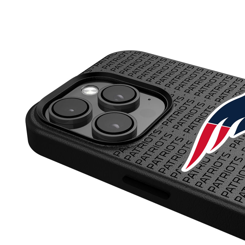 New England Patriots Text Backdrop iPhone MagSafe Compatible Phone Case Detail.Jpg